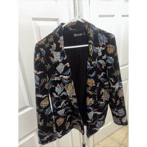 7th Avenue Design Studio Women's Black Floral Blazer Jacket Size Medium